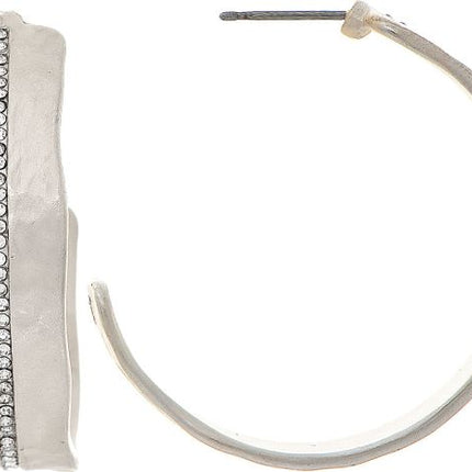 Matte Silver Crystal Stripe Hoop Earring