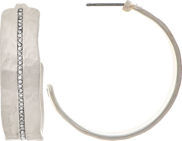 Matte Silver Crystal Stripe Hoop Earring