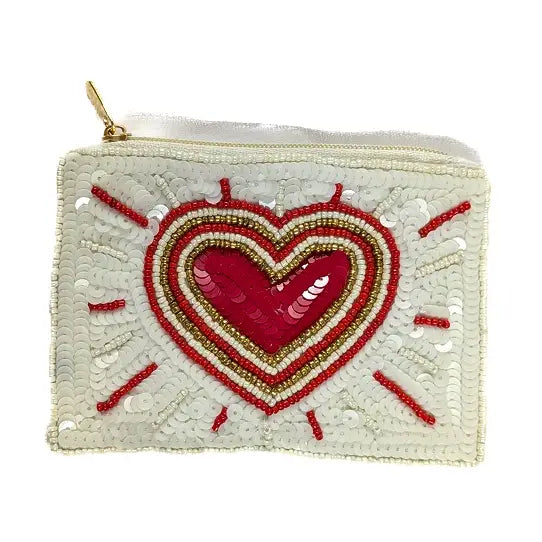 Ladies Heart Design Beaded Coin Purse
