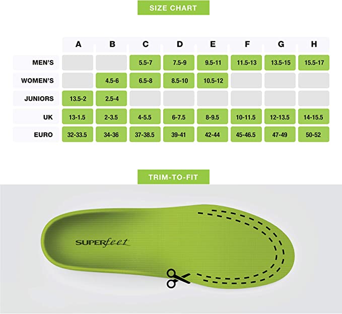 Hot Super Feet Green Insole, Professional High Arch Orthotic Insole, Size C -6 Pairs