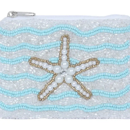 Ladies Starfish Themed Fully Beaded Coin Purse