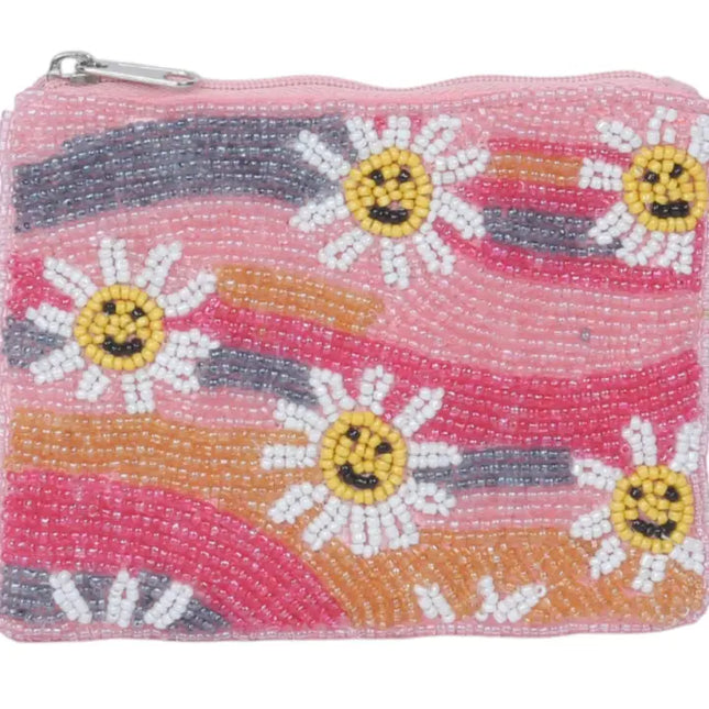 Ladies Sunflower Themed Fully Beaded Coin Purse