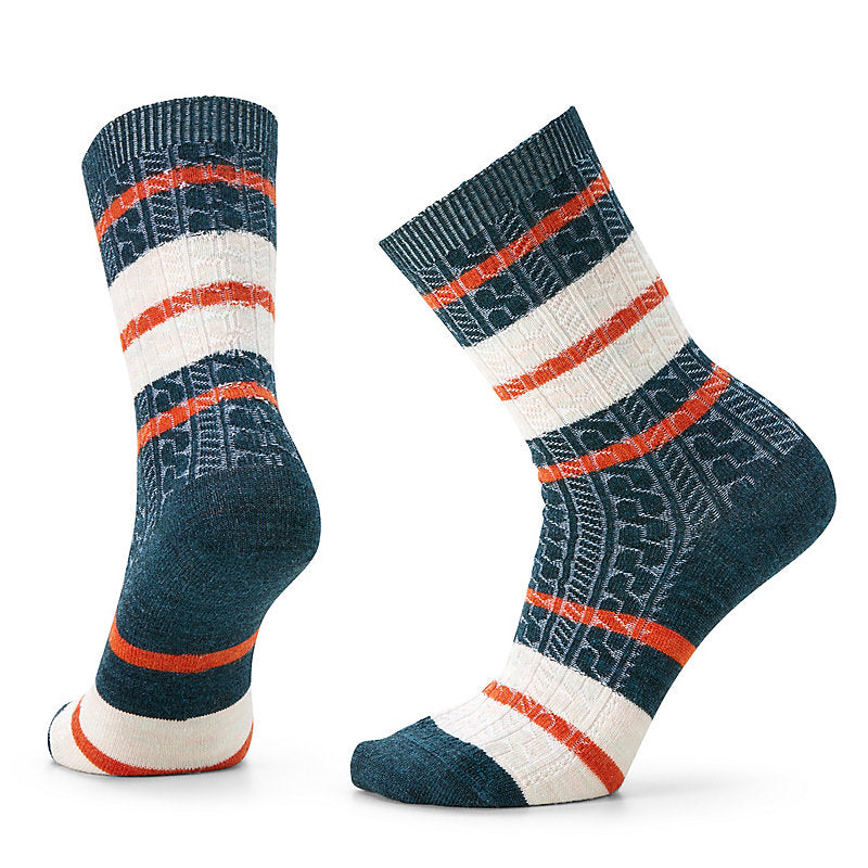 Smartwool Everyday Striped Cable Crew Socks - Twilight Blue