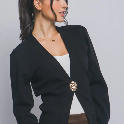 42 POPS V-Neck Cardigan Sweater w/ Golden Button Closure