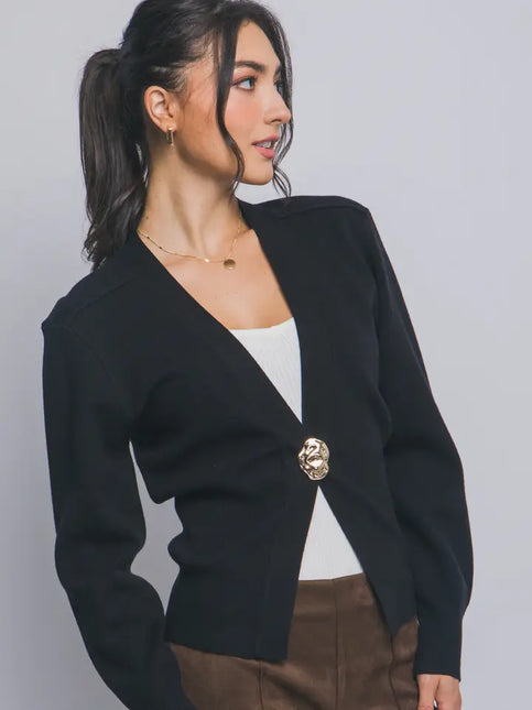 42 POPS V-Neck Cardigan Sweater w/ Golden Button Closure