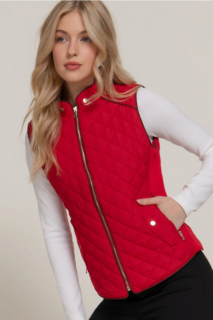 42 POPS Suede Piping Rib Quilted Vest