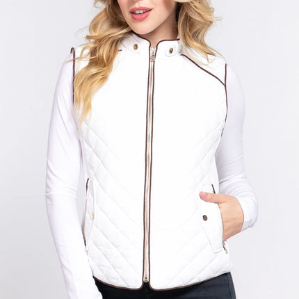 42 POPS Suede Piping Rib Quilted Vest