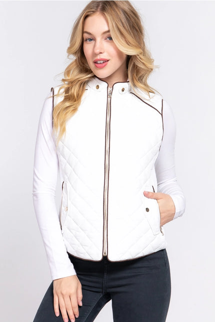 42 POPS Suede Piping Rib Quilted Vest