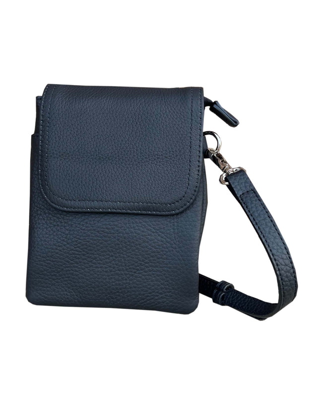 ROMA Cowhide Leather Mini Crossbody Shoulder Bag - Black