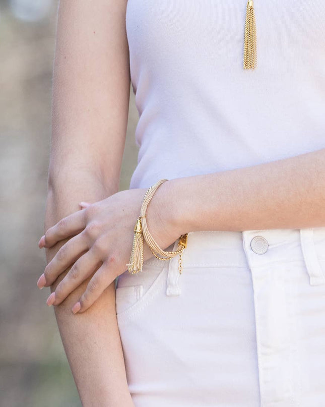 Sachi Bohemian Neutrals Collection Bracelet - Chain Tassel