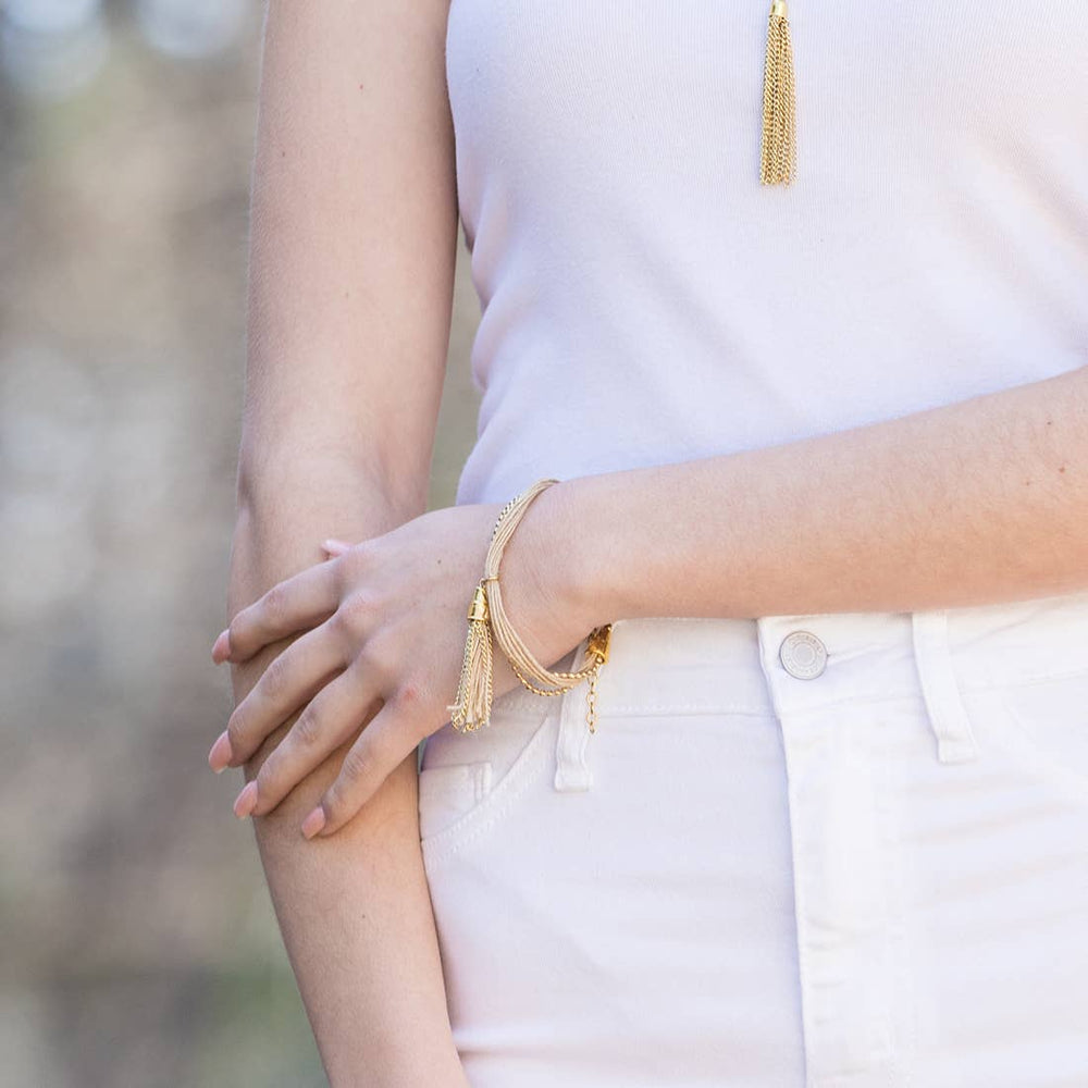 Sachi Bohemian Neutrals Collection Bracelet - Chain Tassel