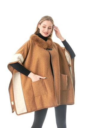 Irish Frost Cape Coat W/Faux Fur Trim
