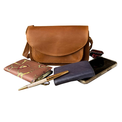 ROMA Crazy Horse Genuine Leather Crossbody w/ Front Pocket