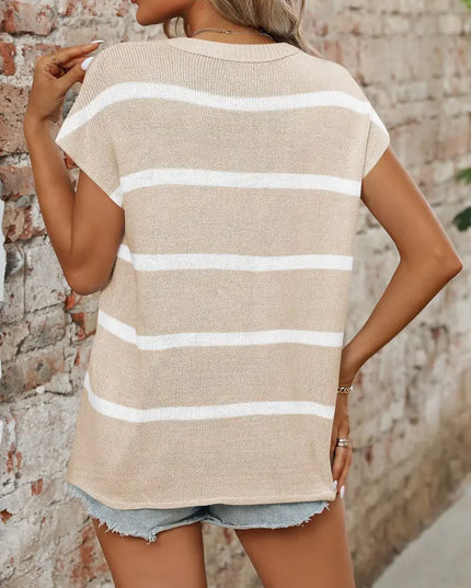 LOVESOFT Knit Casual Striped Sweater- Apricot