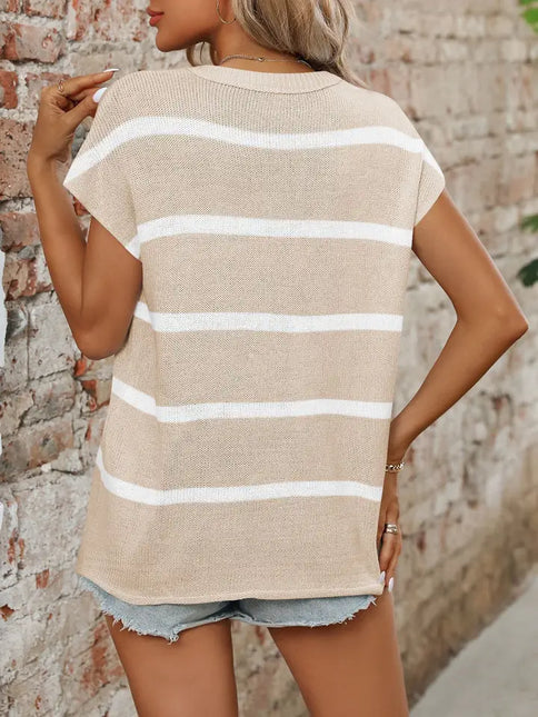 LOVESOFT Knit Casual Striped Sweater- Apricot