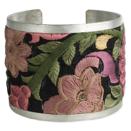ZAD Purple Flower Embroidered Elegance Cuff Bracelet