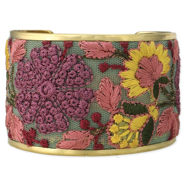 ZAD Mesh Pink Flower Embroidered Elegance Cuff Bracelet