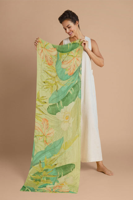 100% Linen Delicate Tropics in Sage Scarf