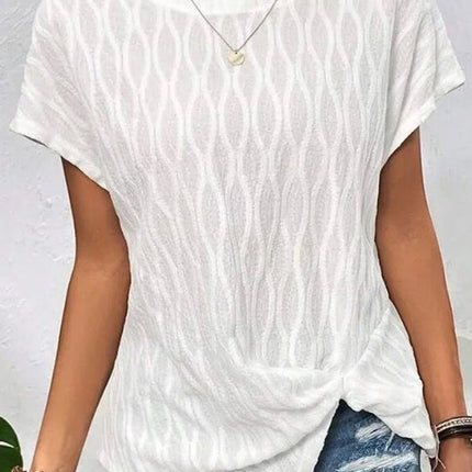 Batwing Sleeves Loose Jacquard Solid Color T-Shirt