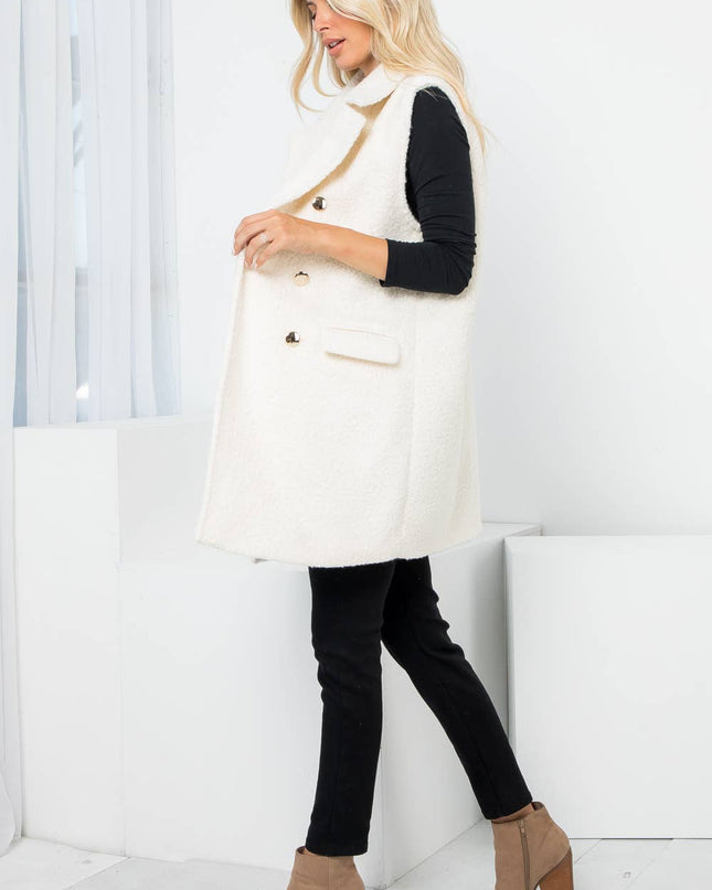 VILA Curly Textured Wool Double Breasted Vest