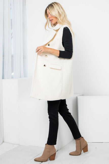 VILA Curly Textured Wool Double Breasted Vest