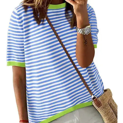 LOVESOFT Striped Contrast Trim Knit Top