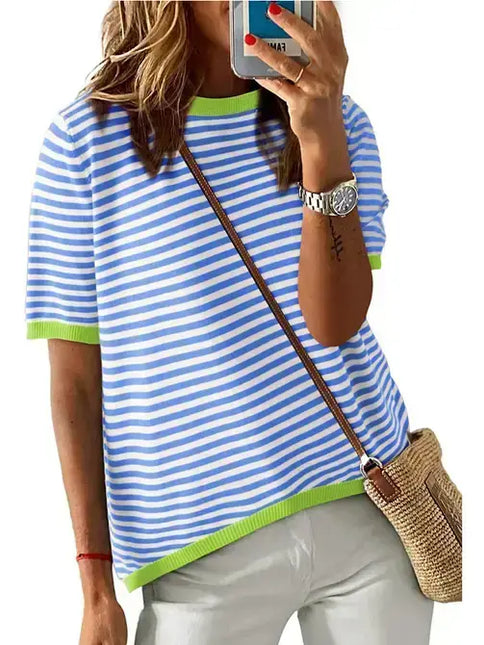 LOVESOFT Striped Contrast Trim Knit Top