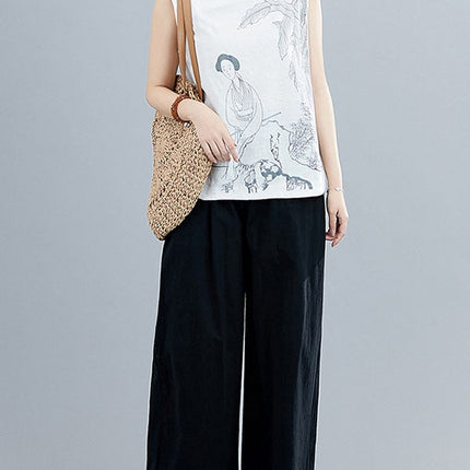 Artistic Printed Buttoned Stand Collar Sleeveless Vest