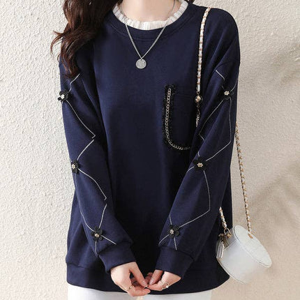 LONG SLEEVES LOOSE CHAINS ROUND NECK TEE SHIRT