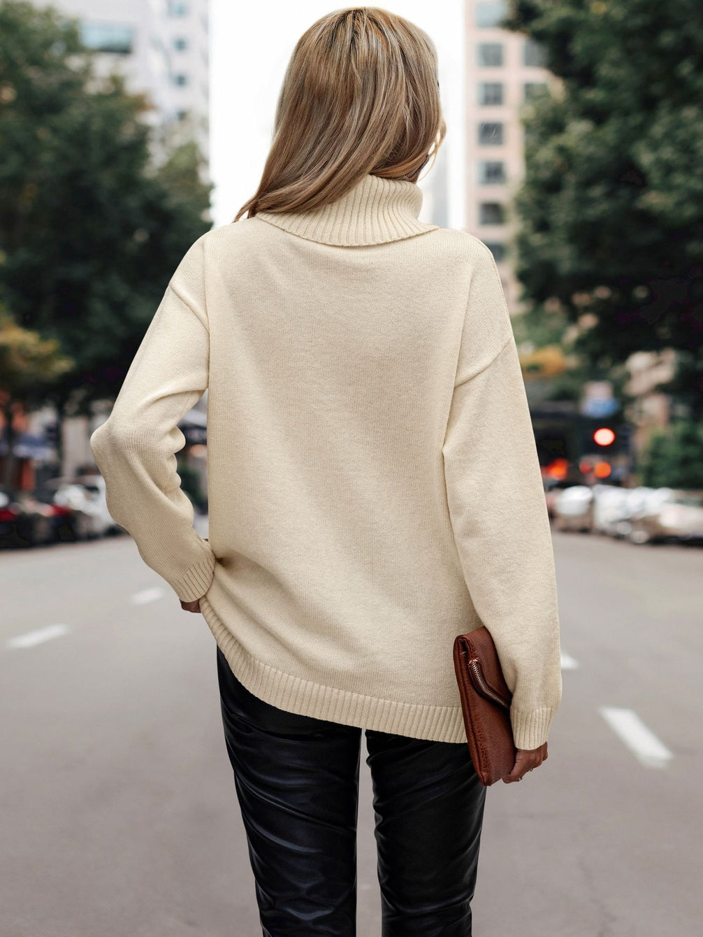 Ribbed Knit Turtleneck Button Sweater