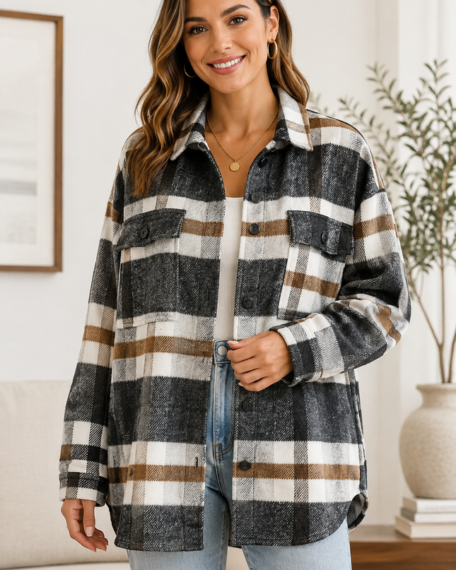 LOVESOFT Blue Flannel Shirt Jacket
