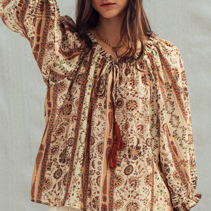 Urban Daizy Boho Off-Shoulder Floral Stripe Blouse