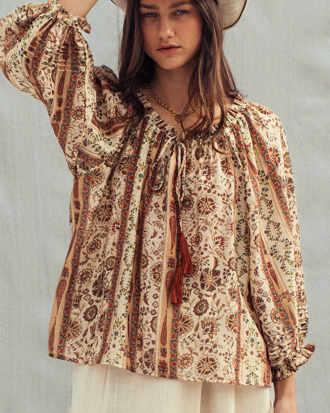 Urban Daizy Boho Off-Shoulder Floral Stripe Blouse