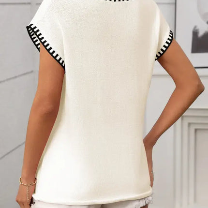 LOVESOFT White V Neck Cape Sleeve Knit Top
