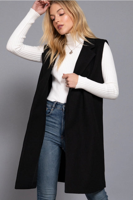42 POPS Sleeveless Notched Collar Long Open Vest