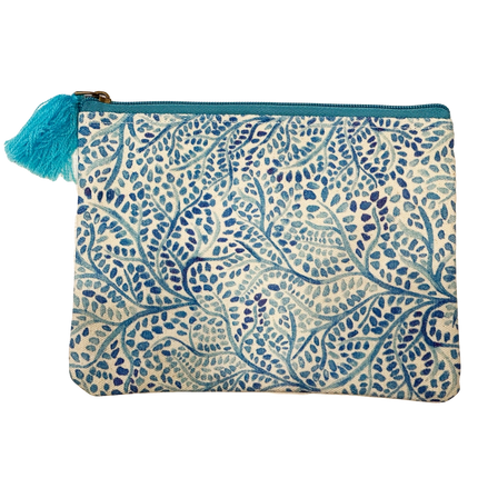 Chloe & Lex Blue Branches Leaves Indigo Cotton Pouch Bag