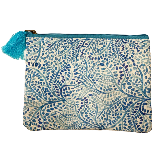 Chloe & Lex Blue Branches Leaves Indigo Cotton Pouch Bag