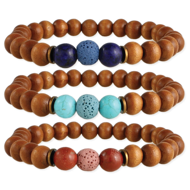 ZAD Stone & Lava Bead Essential Oil Diffuser Stretch Bracelet- Natural