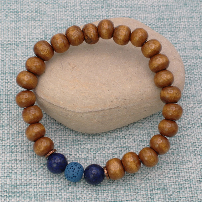 ZAD Stone & Lava Bead Essential Oil Diffuser Stretch Bracelet- Natural