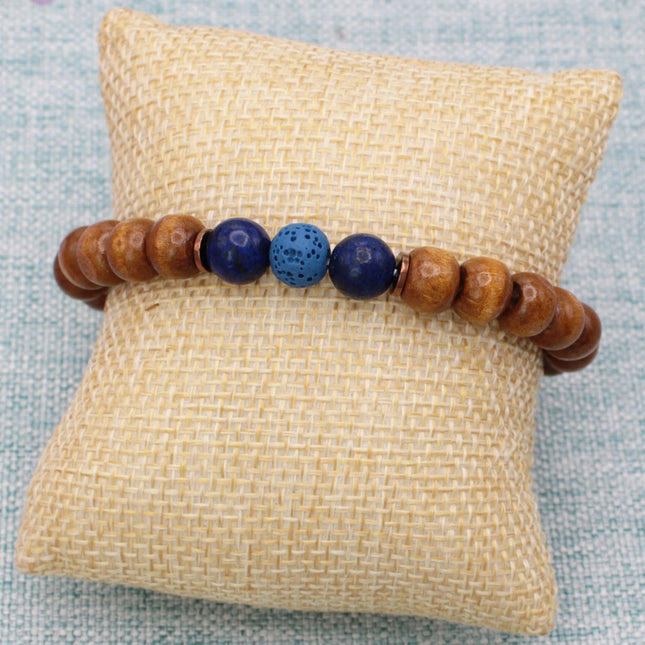 ZAD Stone & Lava Bead Essential Oil Diffuser Stretch Bracelet- Natural