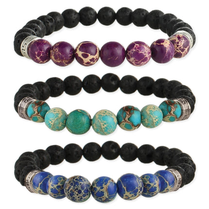 ZAD Stone & Lava Bead Essential Oil Diffuser Stretch Bracelet- Black