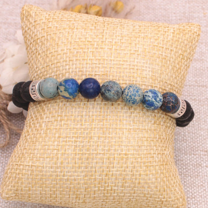 ZAD Stone & Lava Bead Essential Oil Diffuser Stretch Bracelet- Black