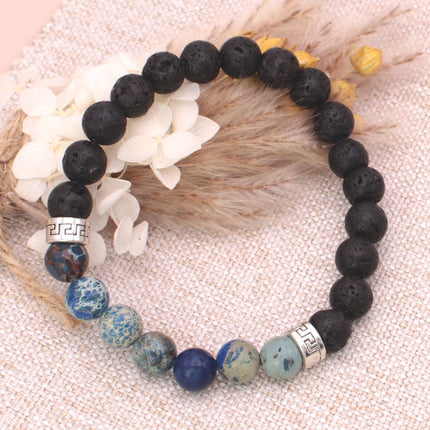 ZAD Stone & Lava Bead Essential Oil Diffuser Stretch Bracelet- Black