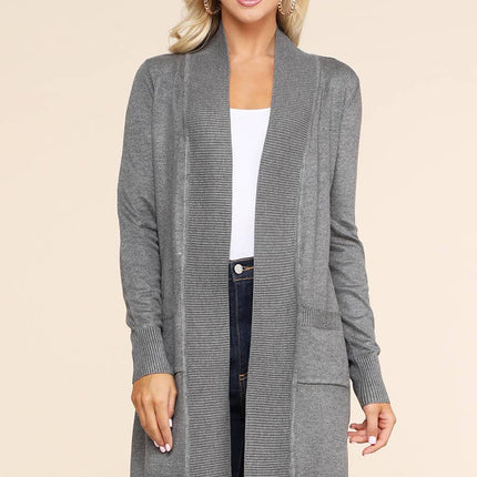 Long Sleeve Open Front Cardigan with Side Pockets