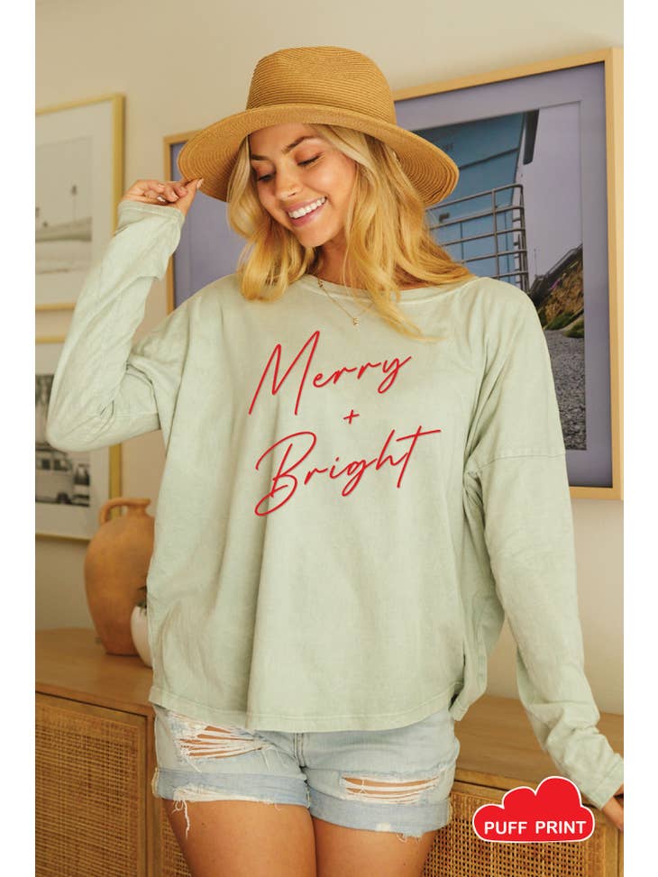 Merry and Bright Puff Mineral Washed Long Sleeve Graphic