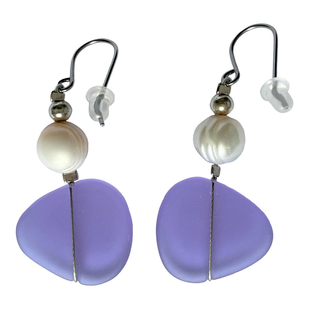 Sea Glass and Freshwater Pearl Earrings-Violet