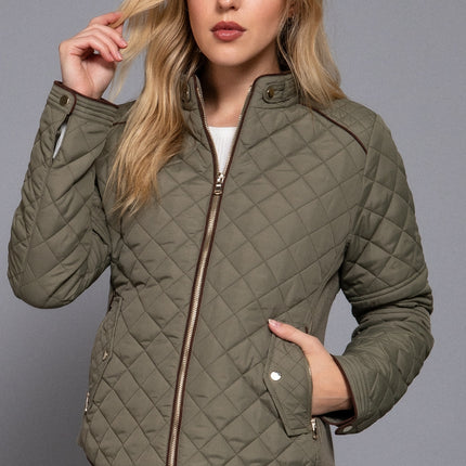 Suede Piping Rib Quilted Padded Jacket