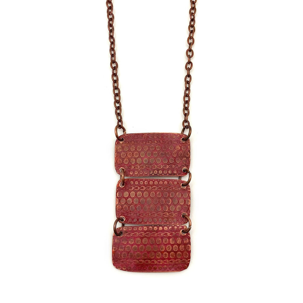 Copper Patina Necklace - Red Dots