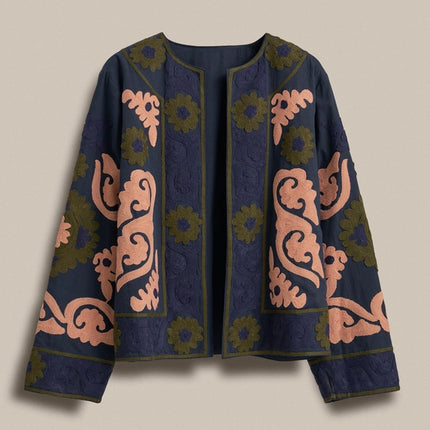 URBAN DAIZY Suzani Embroidered Cotton Floral Jacket