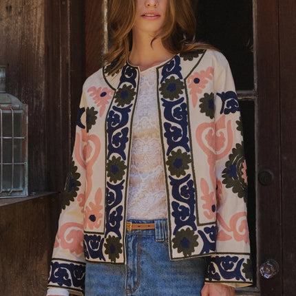URBAN DAIZY Suzani Embroidered Cotton Floral Jacket